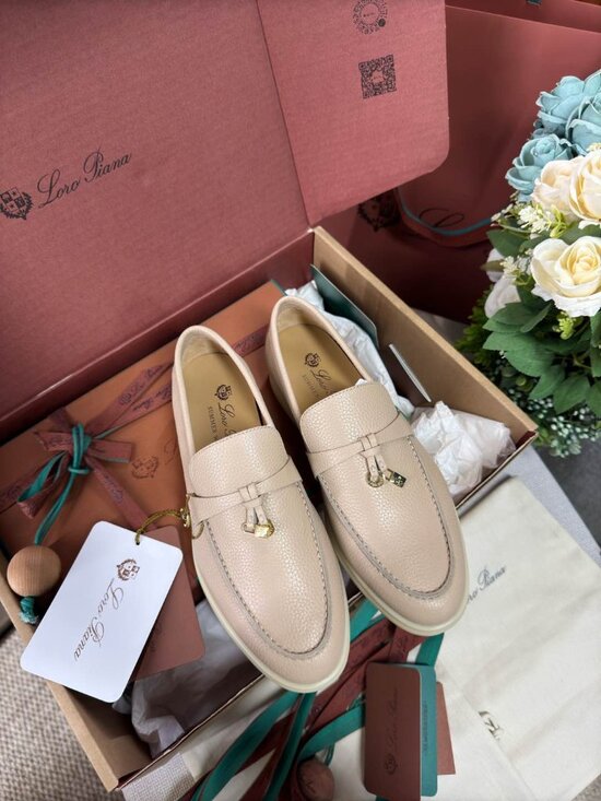 Loro Piana Shoes - Summer Walk Beige Pebbled Leather Tassel Loafers